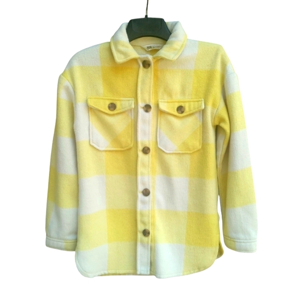 H&M Other - H&M Girls Butter Yellow Plaid Button-Up Shacket Size 12